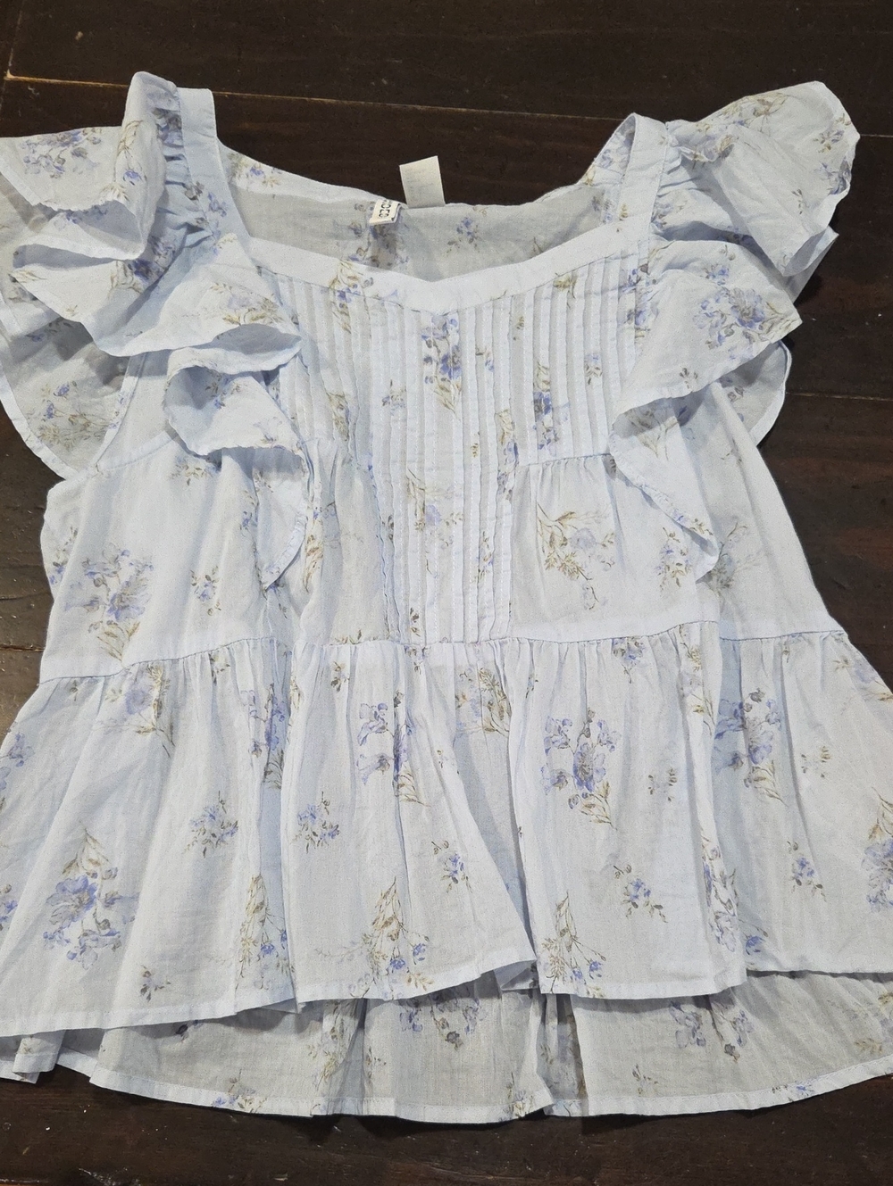 Divided Light Blue Floral Ruffle Blouse
